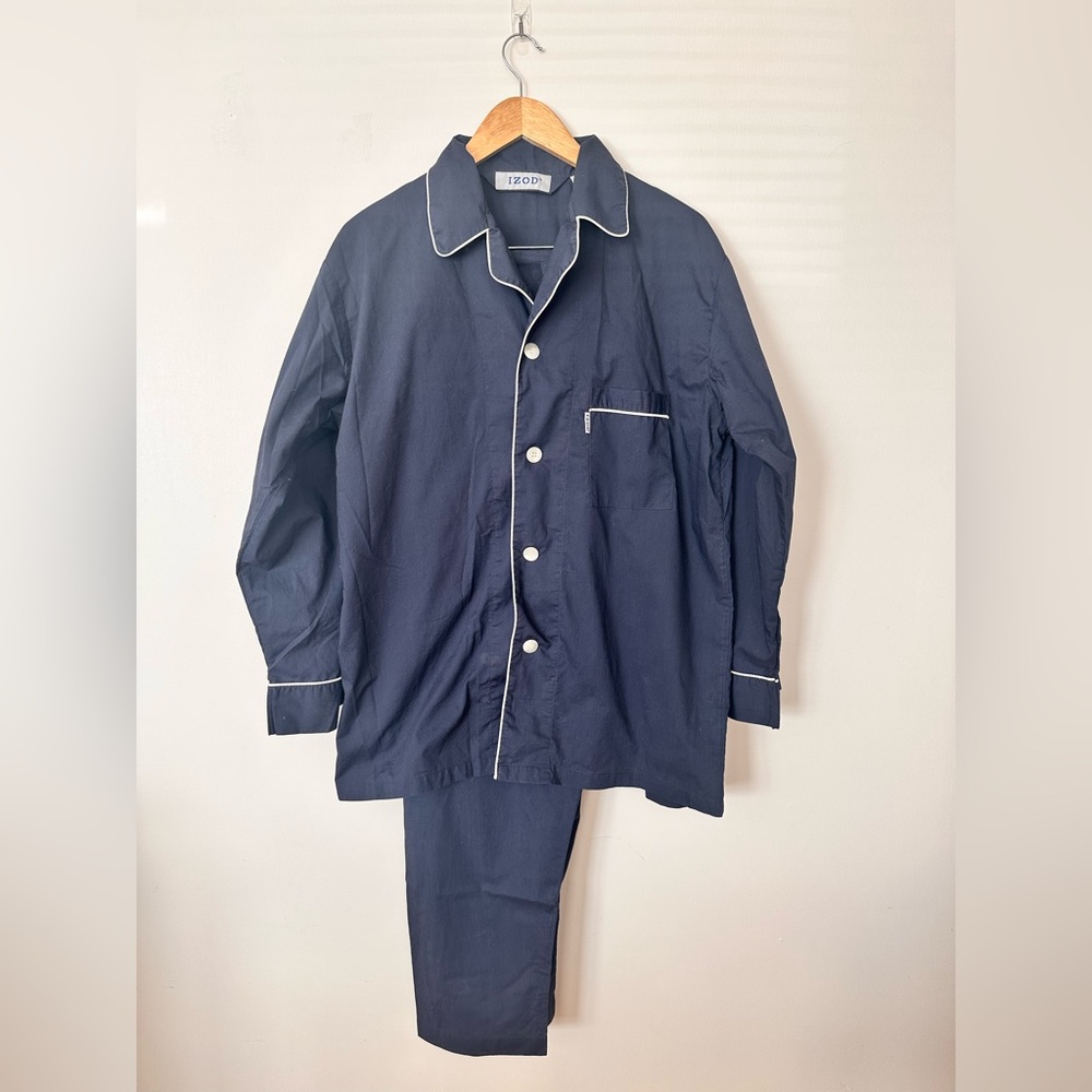IZOD Men’s Navy Pajama Set – Classic Button-Up Top & Pants – Size L